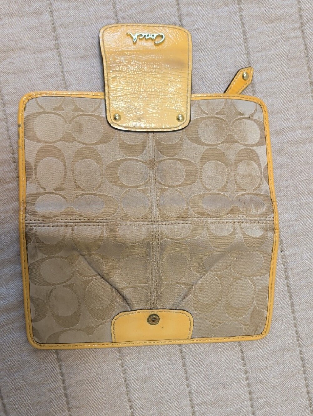 Coach Signature Canvas Wallet with Yellow Trim - Picture 3 of 3